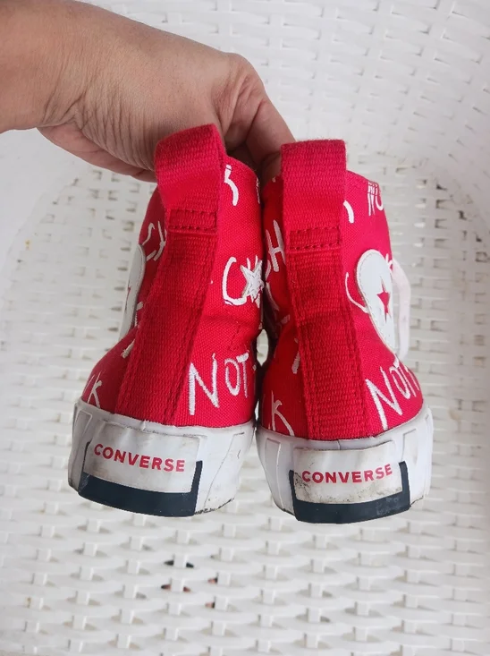Converse "Not A Chuck" Big Kid letters Printed Red High Top Sneakers - Picture 6 of 13